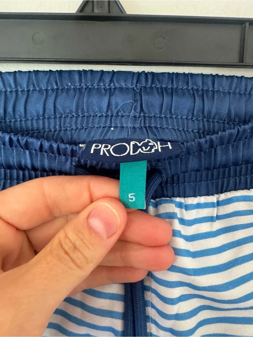 Prodoh Boys Blue & White Striped Swim Trunks with Navy Waistband